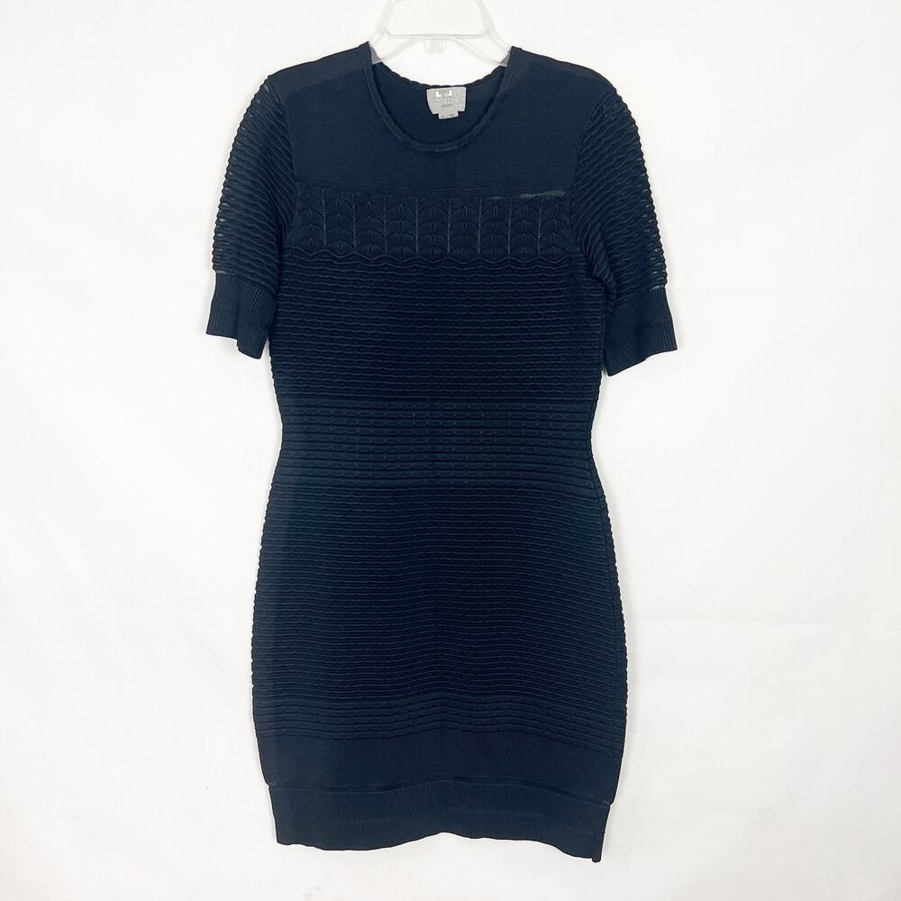 Grey Jason Wu Pullover Black Short Sleeve Bodycon Black Knit Dress Size Small